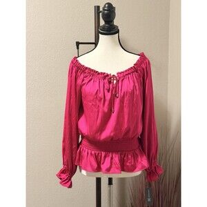 INC International Concepts Bright Pink Long Sleeve Peplum Top Blouse Medium NWT